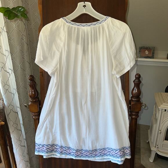 J Jill white linen button down top shirt with blue embroidery size small - Picture 6 of 8